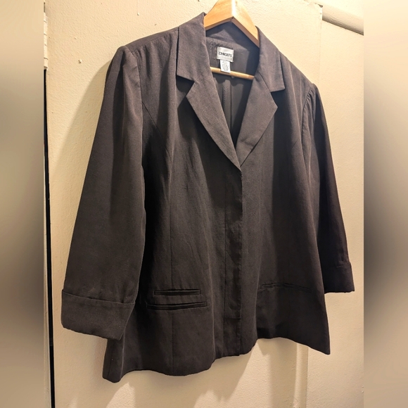 Chico's Brown Silk Linen Blend Blazer Button Front Collar 3/4 Sleeves- 3 (XL/16) - Picture 4 of 16